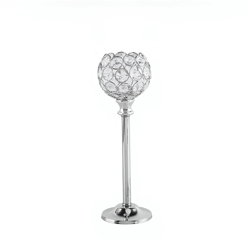 Crystal Sphere Candle Holder | Glass and Iron, Gold or Silver | Faceted Beads Reflect Candlelight, 3 Sizes or Set of 3