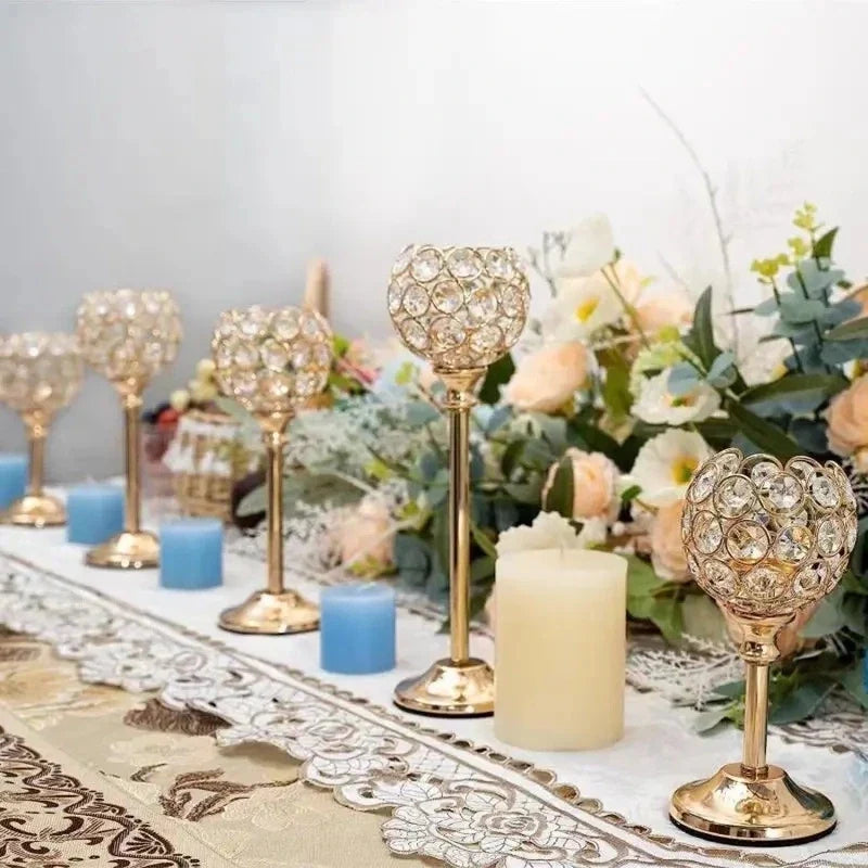 Crystal Sphere Candle Holder | Glass and Iron, Gold or Silver | Faceted Beads Reflect Candlelight, 3 Sizes or Set of 3