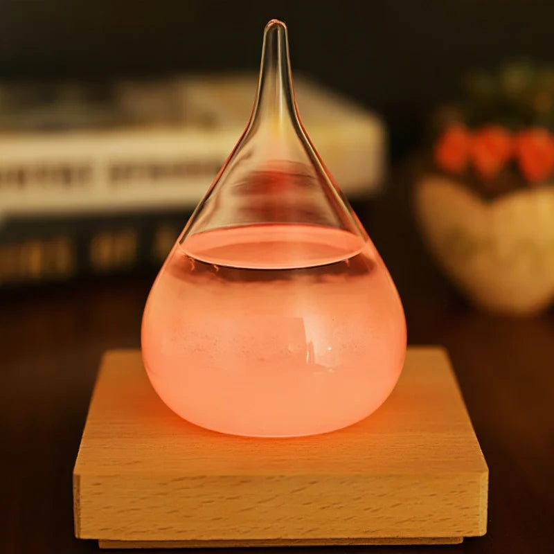 Crystal Weather Lamp Glass & Wood | Water Drop or Cube Shape, USB or Battery Powered | 7-Colour LED, Crystals React to Temperature