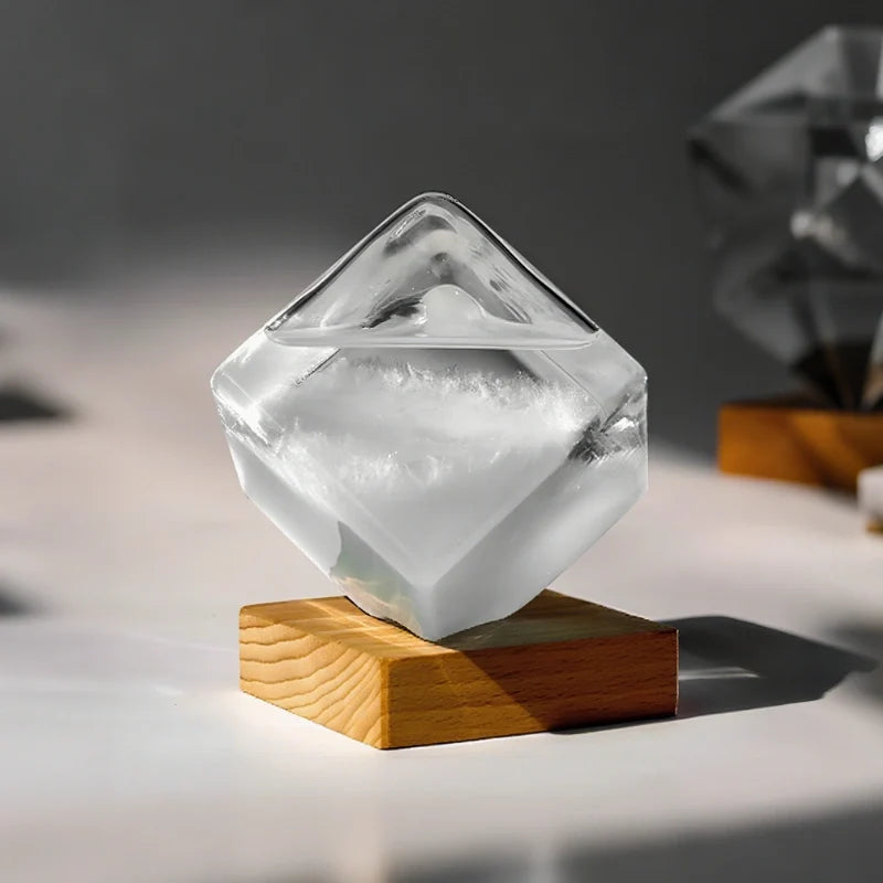 Crystal Weather Lamp Glass & Wood | Water Drop or Cube Shape, USB or Battery Powered | 7-Colour LED, Crystals React to Temperature