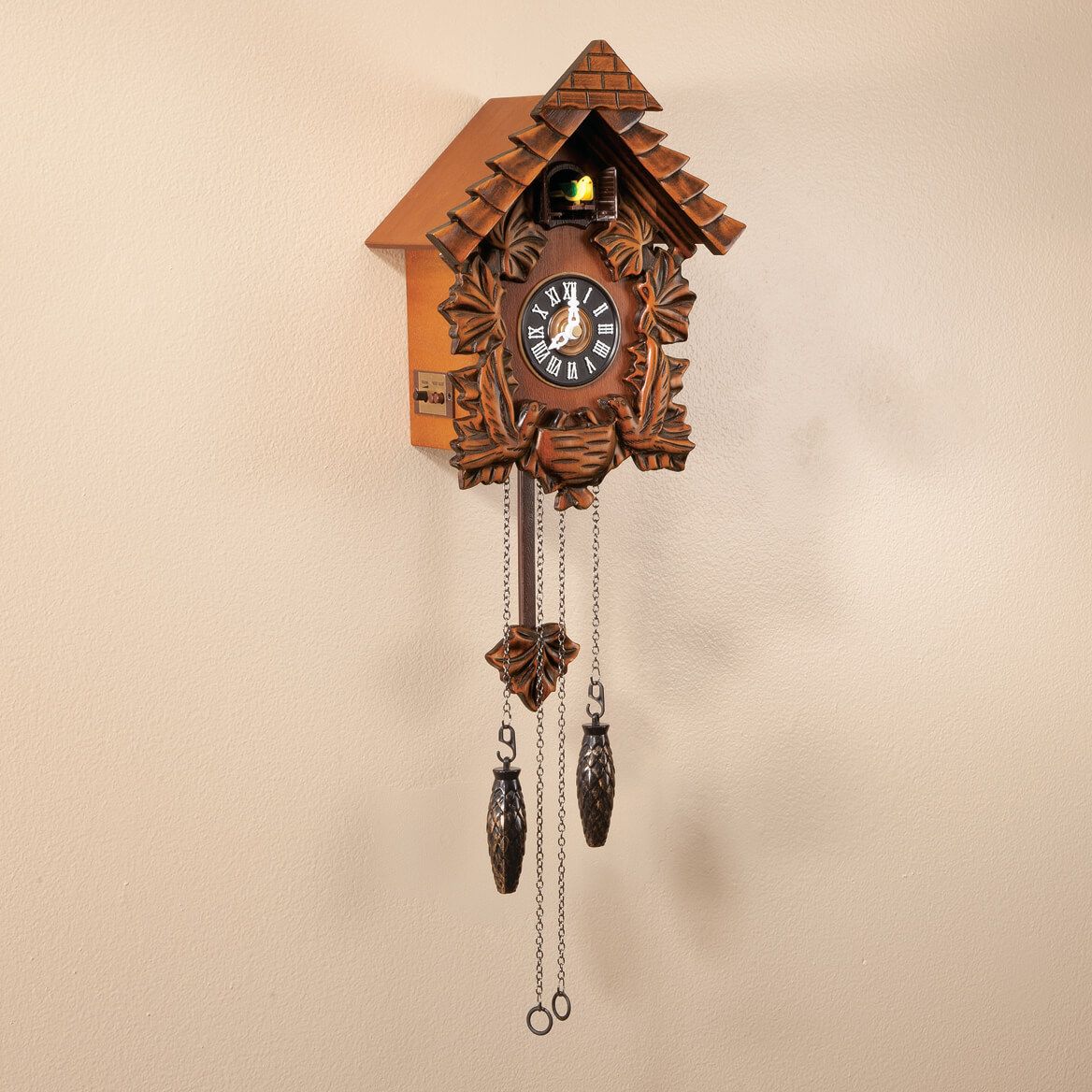 Cuckoo Clock Solid Wood | Bird Call Chime, Adjustable Volume | Silent Night Mode, Wall Hanging Hook