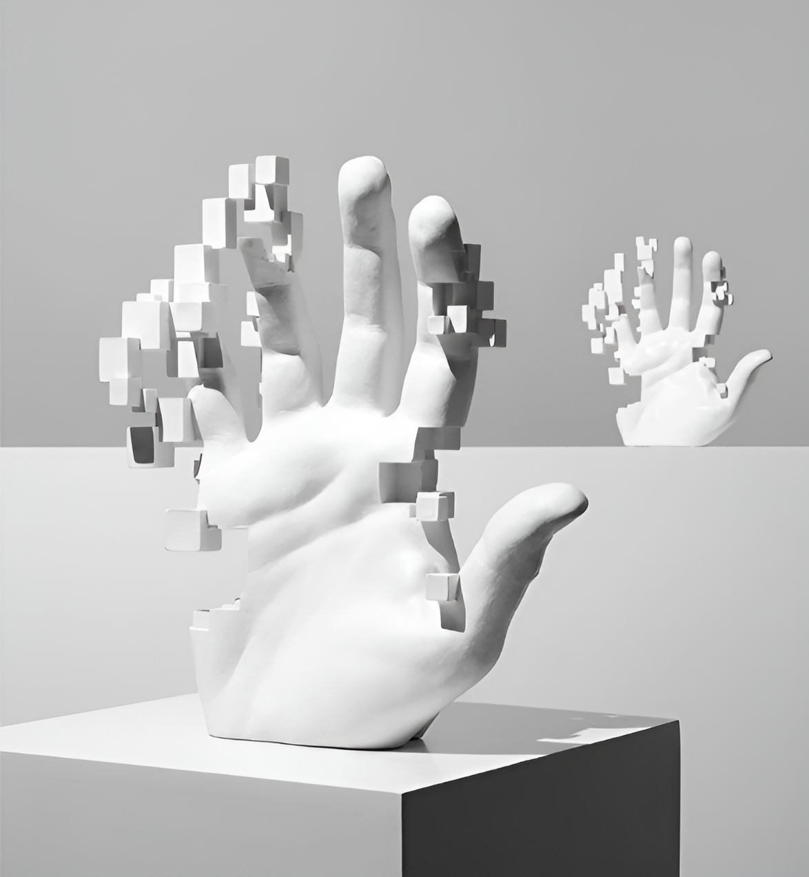 Decorative Resin Hand Sculpture | Mosaic Glitch Pattern | Abstract Statement Piece for Shelf, Desk or Living Room
