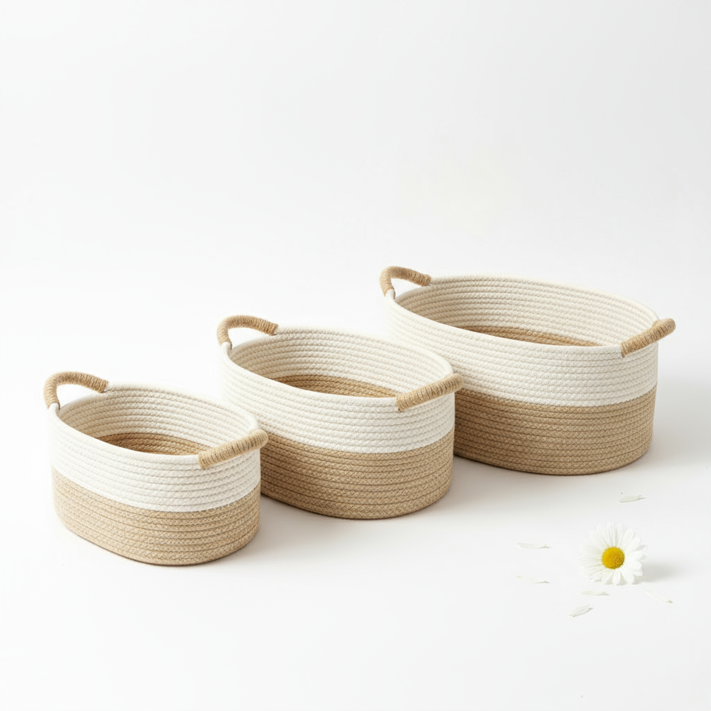 Decorative Storage Basket | Coiled Rope, Side Handles
