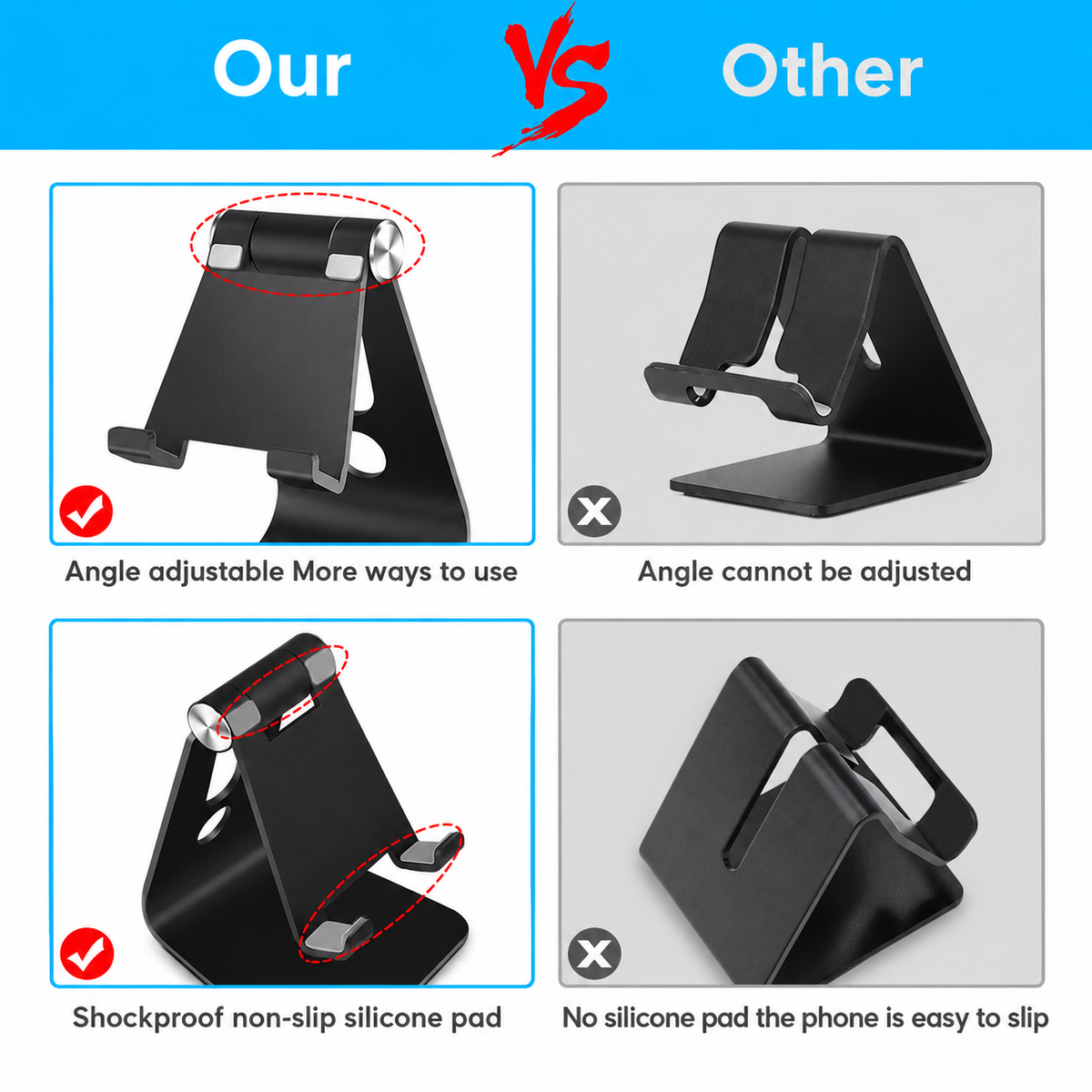 Desk Tablet Stand | Hinged Cradle, Curved Foot Base