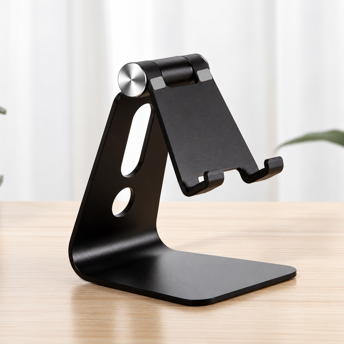 Desk Tablet Stand | Hinged Cradle, Curved Foot Base