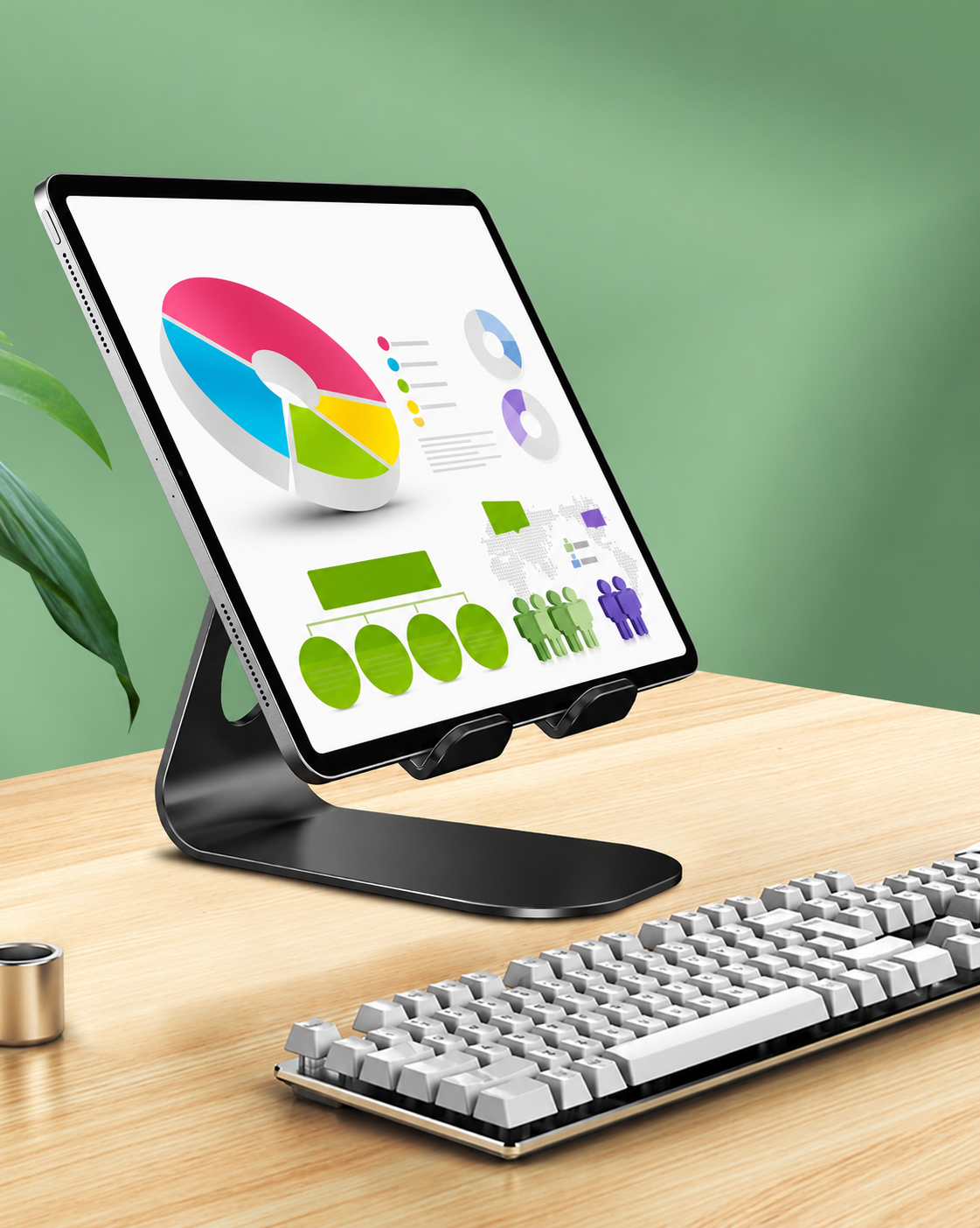 Desk Tablet Stand | Hinged Cradle, Curved Foot Base