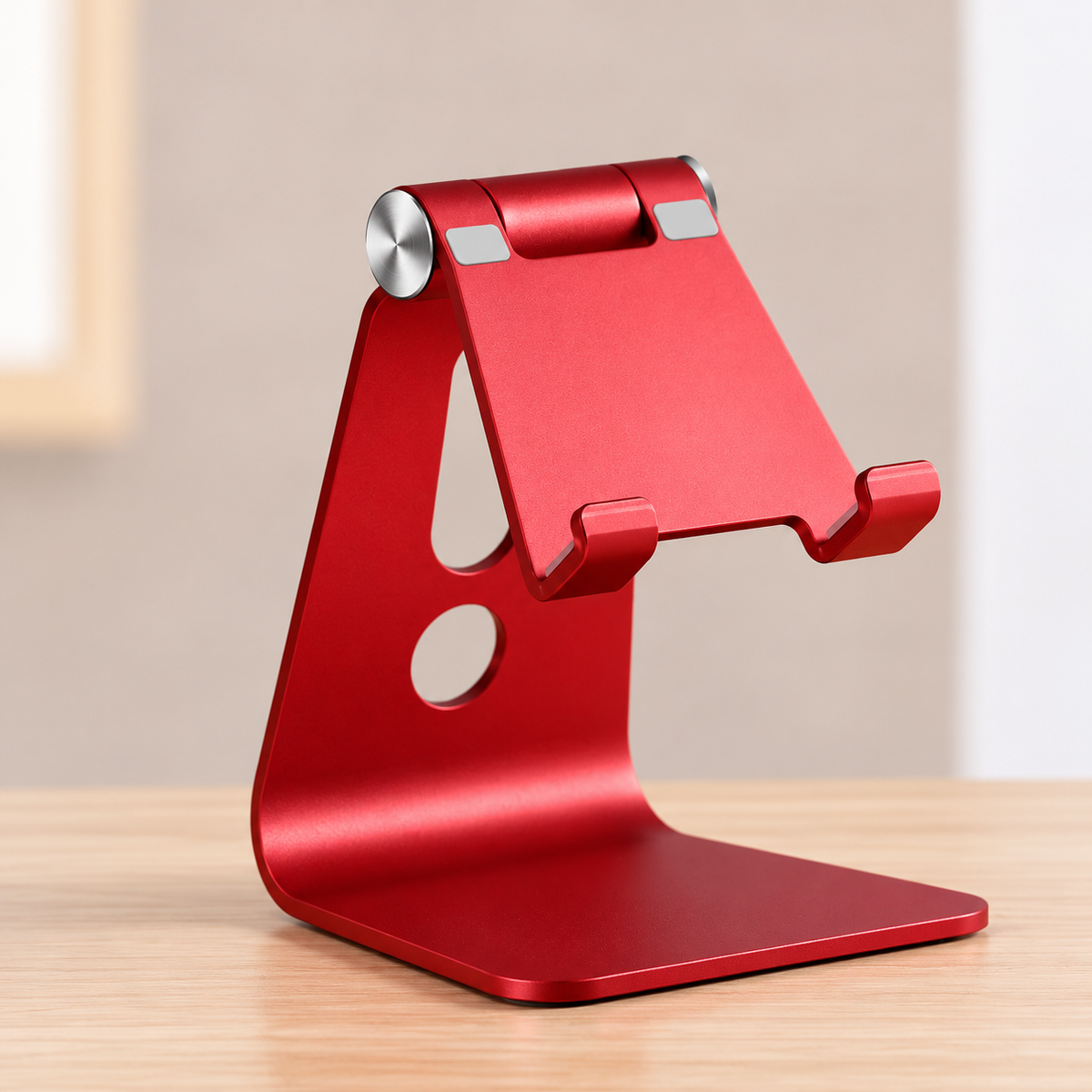 Desk Tablet Stand | Hinged Cradle, Curved Foot Base