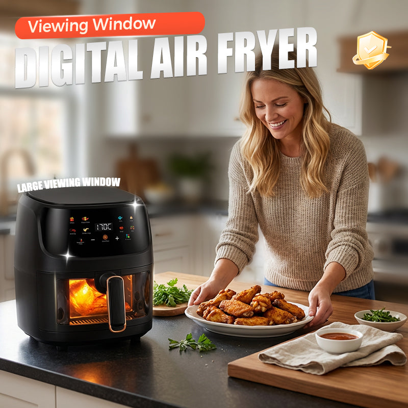 Digital Air Fryer with Viewing Window | 360° Rapid Hot Air Circulation | Crispy Family Meals with Less Oil, Digital Controls