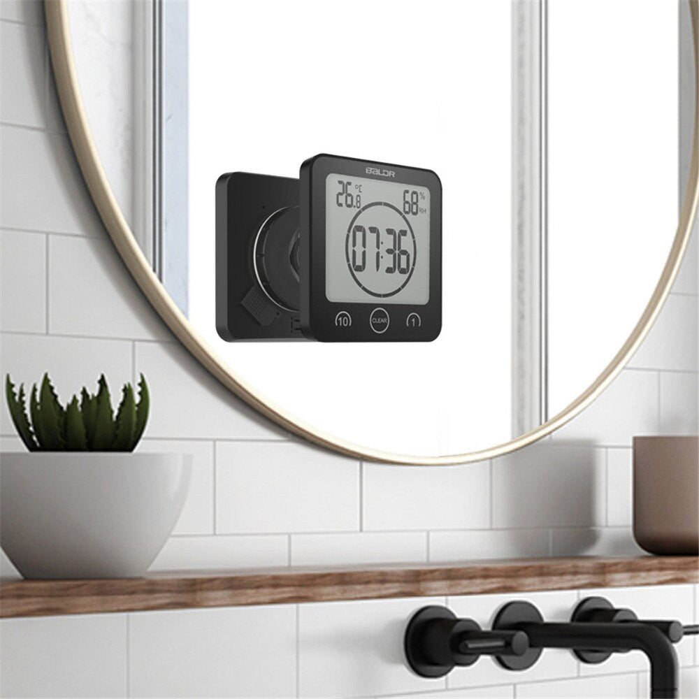 Digital Shower Clock AquaClock | Waterproof Suction Cup Mount, 10 cm Diameter | Large Display for Steamy Bathroom Timing