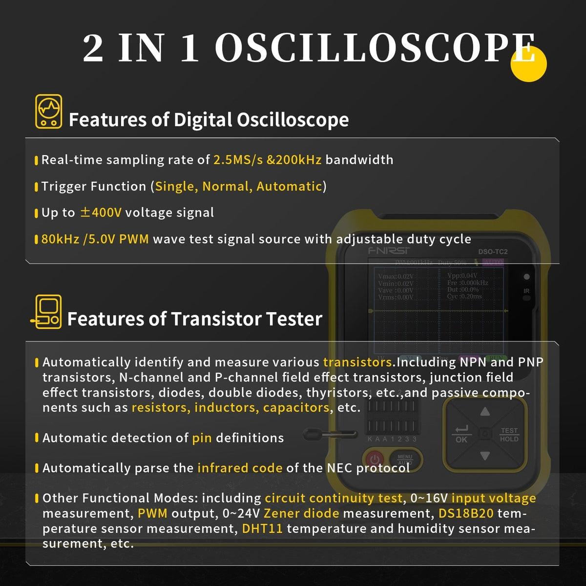 Digital Volt Tester Compact Portable with Transistor Test Function