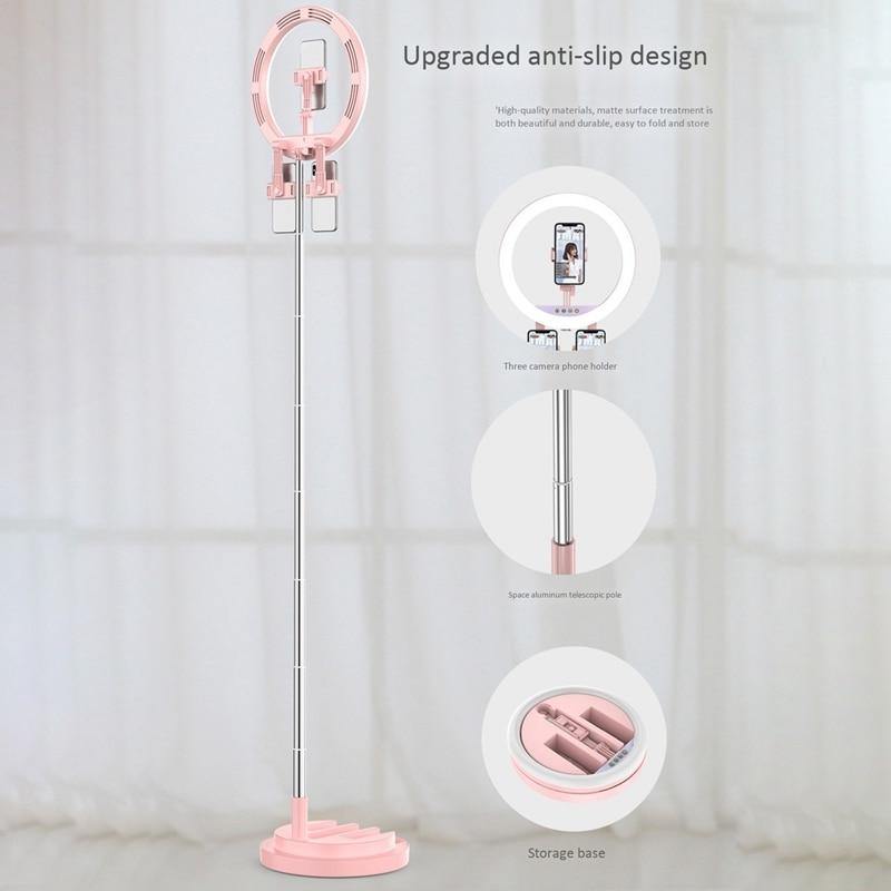 Dimmable Ring Light Foldable Round LED 3 Modes with Non-Slip Phone Clip