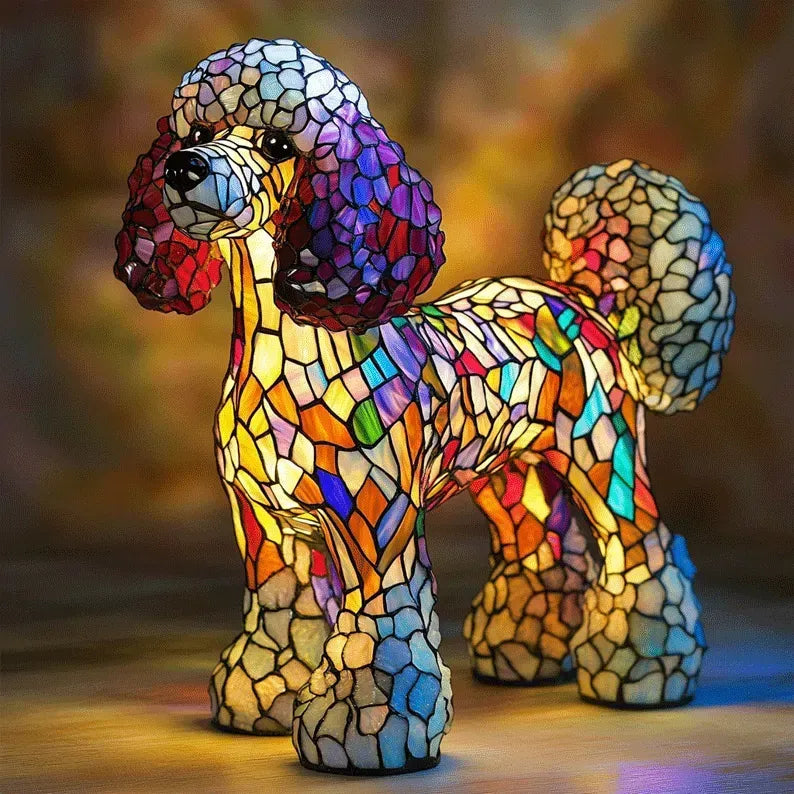 Dog Table Lamp | Standing Mosaic Figure, Warm Lit Glow