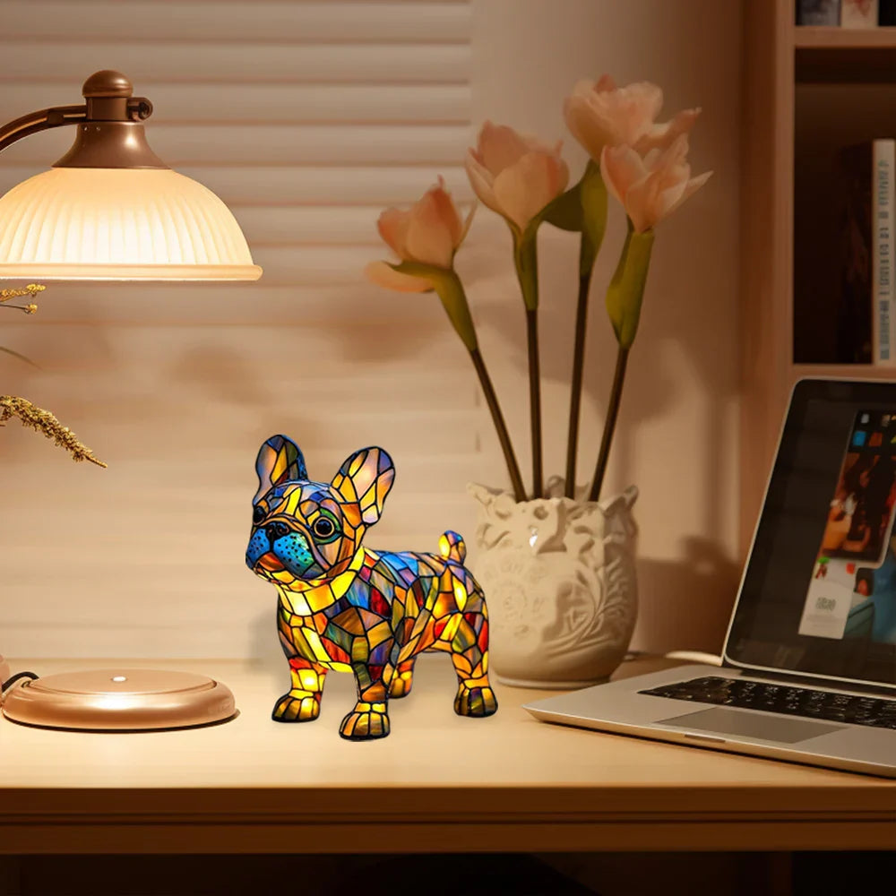 Dog Table Lamp | Standing Mosaic Figure, Warm Lit Glow