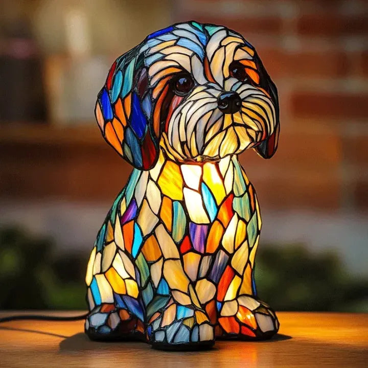 Dog Table Lamp | Standing Mosaic Figure, Warm Lit Glow
