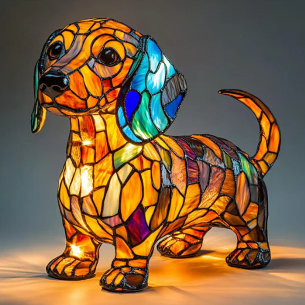 Dog Table Lamp | Standing Mosaic Figure, Warm Lit Glow