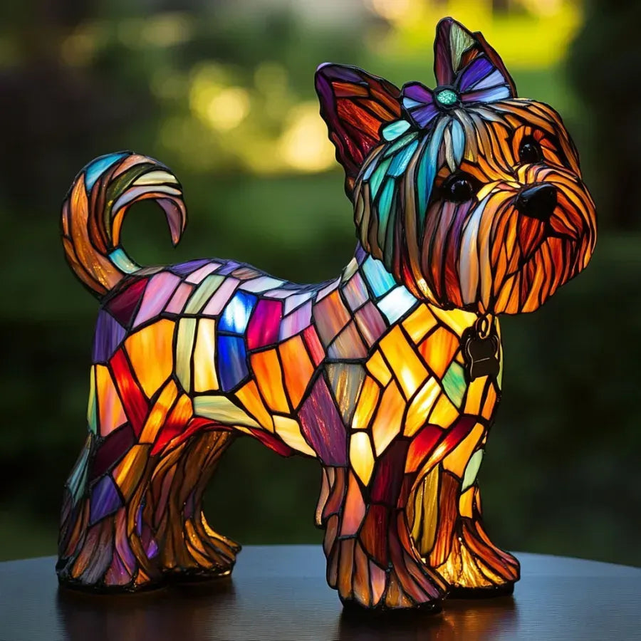 Dog Table Lamp | Standing Mosaic Figure, Warm Lit Glow