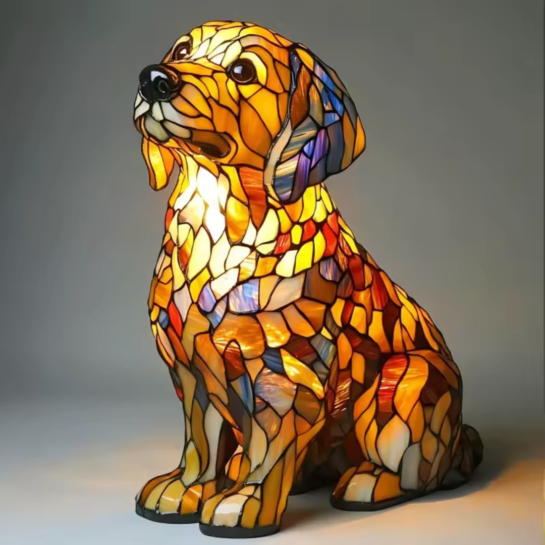 Dog Table Lamp | Standing Mosaic Figure, Warm Lit Glow