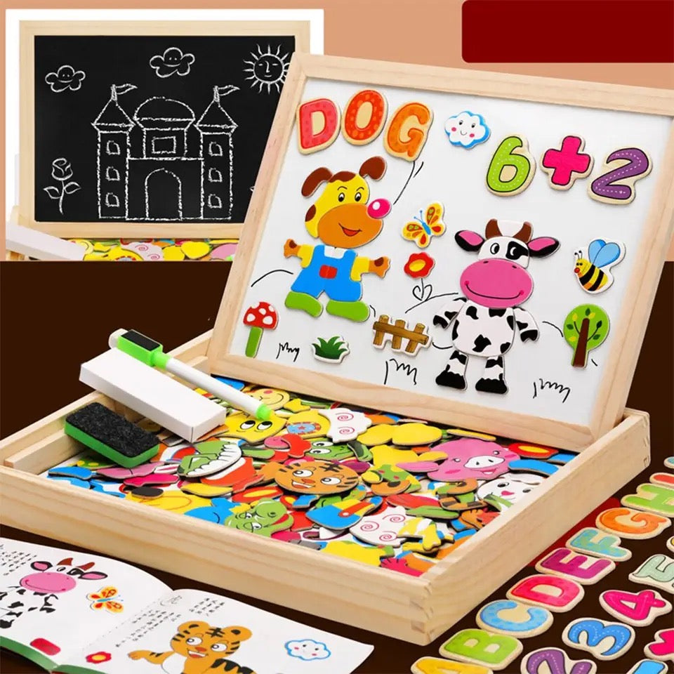 Double-Sided Drawing Board Wooden Portable with Magnetic Whiteboard