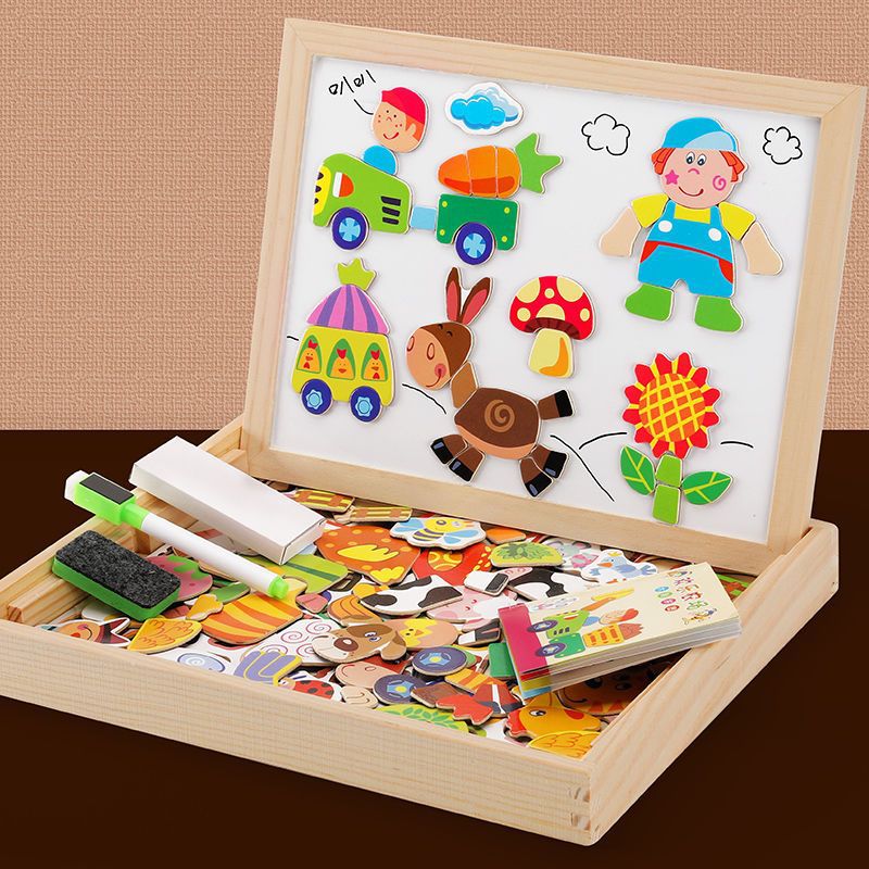 Double-Sided Drawing Board Wooden Portable with Magnetic Whiteboard