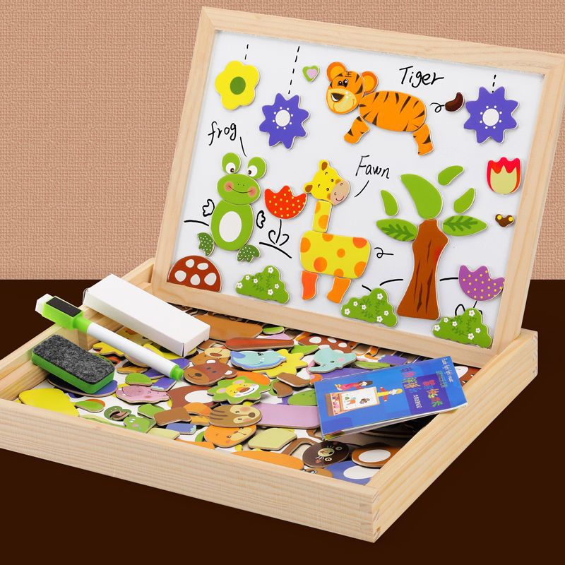 Double-Sided Drawing Board Wooden Portable with Magnetic Whiteboard
