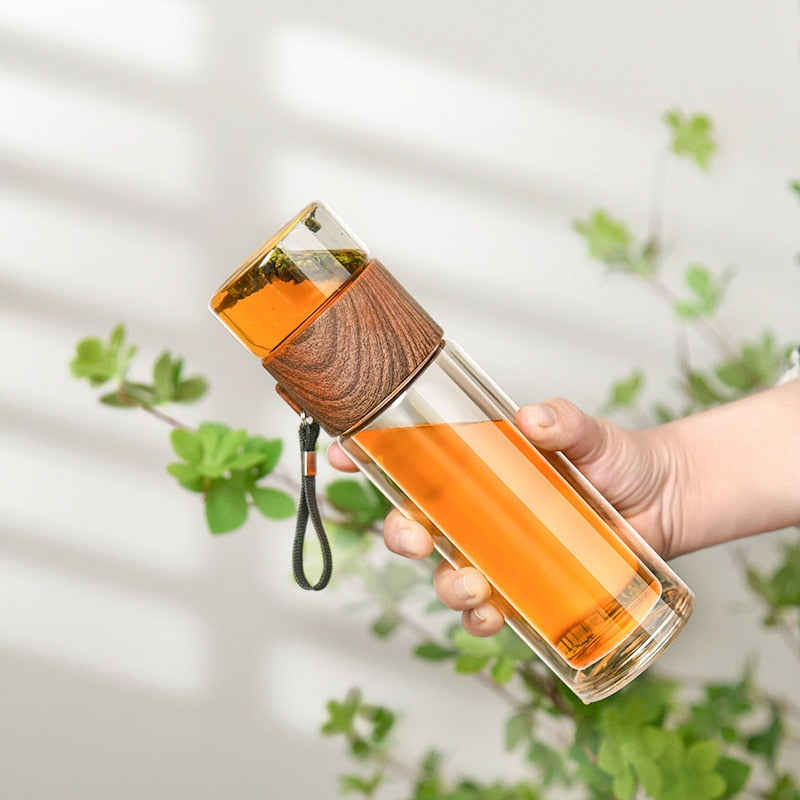 Double Wall Tea Bottle Stainless Steel Eco-Friendly Glass with Insulation