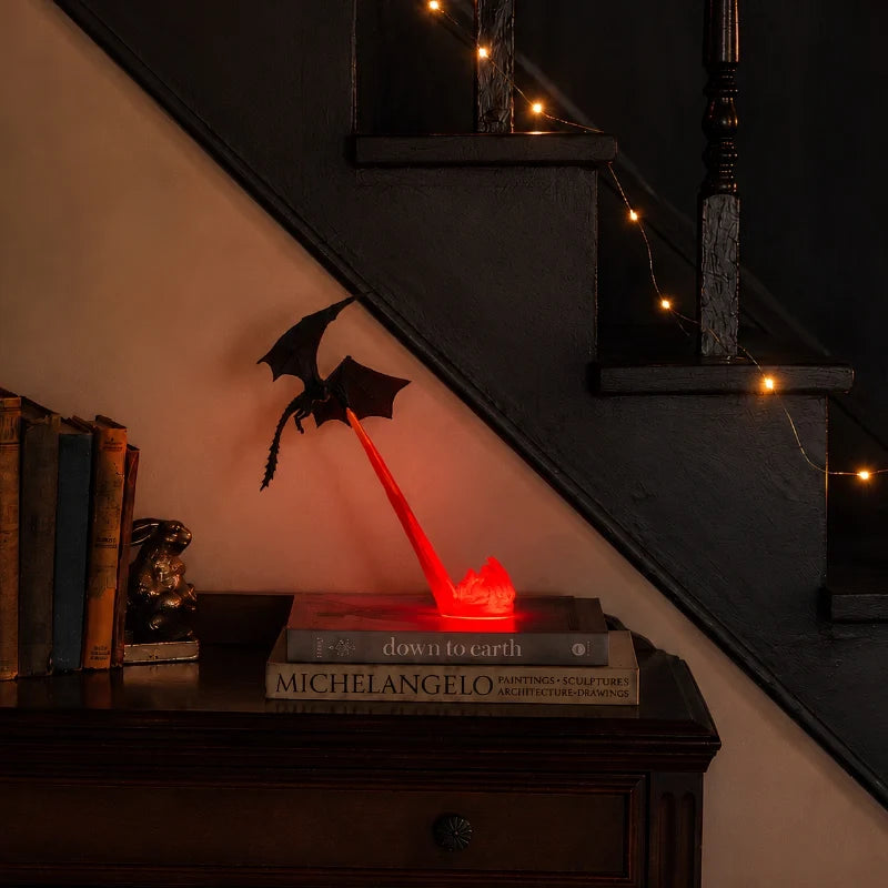 Dragon Night Light | Flying Dragon Silhouette with Fire-Breathing Illusion | Cordless, 3D-Printed PLA, Large or Small