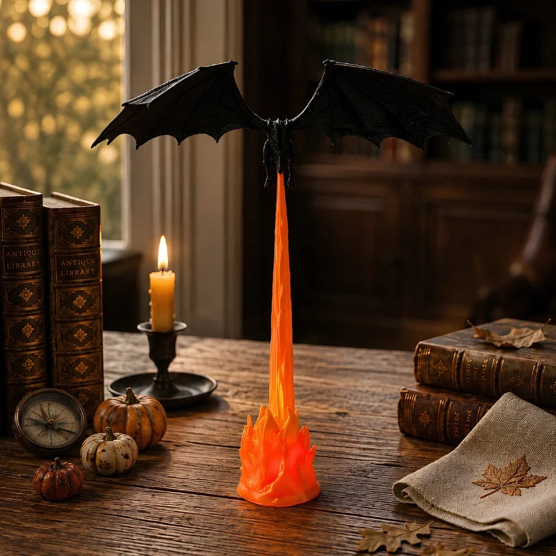 Dragon Night Light | Flying Dragon Silhouette with Fire-Breathing Illusion | Cordless, 3D-Printed PLA, Large or Small