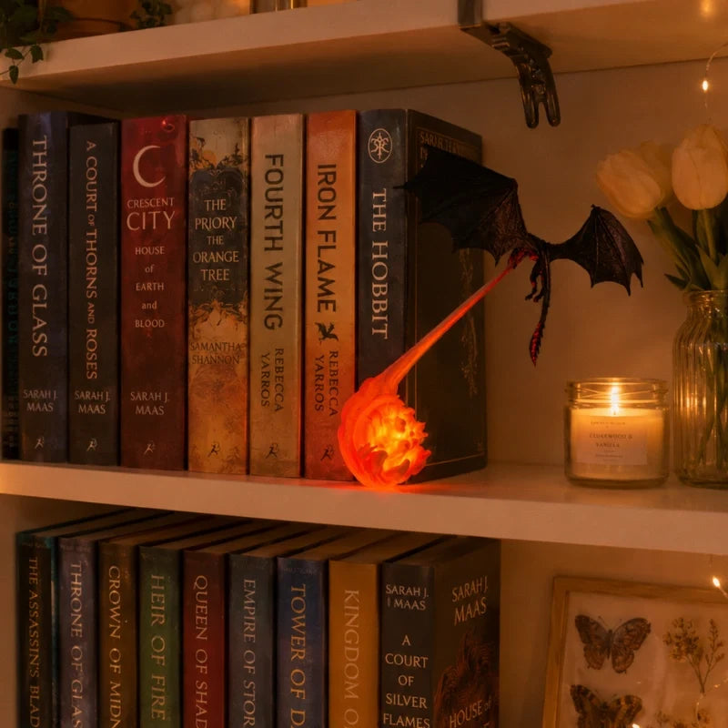 Dragon Night Light | Flying Dragon Silhouette with Fire-Breathing Illusion | Cordless, 3D-Printed PLA, Large or Small