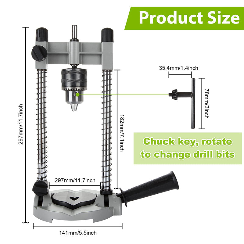 Drill Stand with Aluminium Base | 45-90 Degree Angle Lock | Steel Frame Cuts Vibration for Precise, Clean Holes