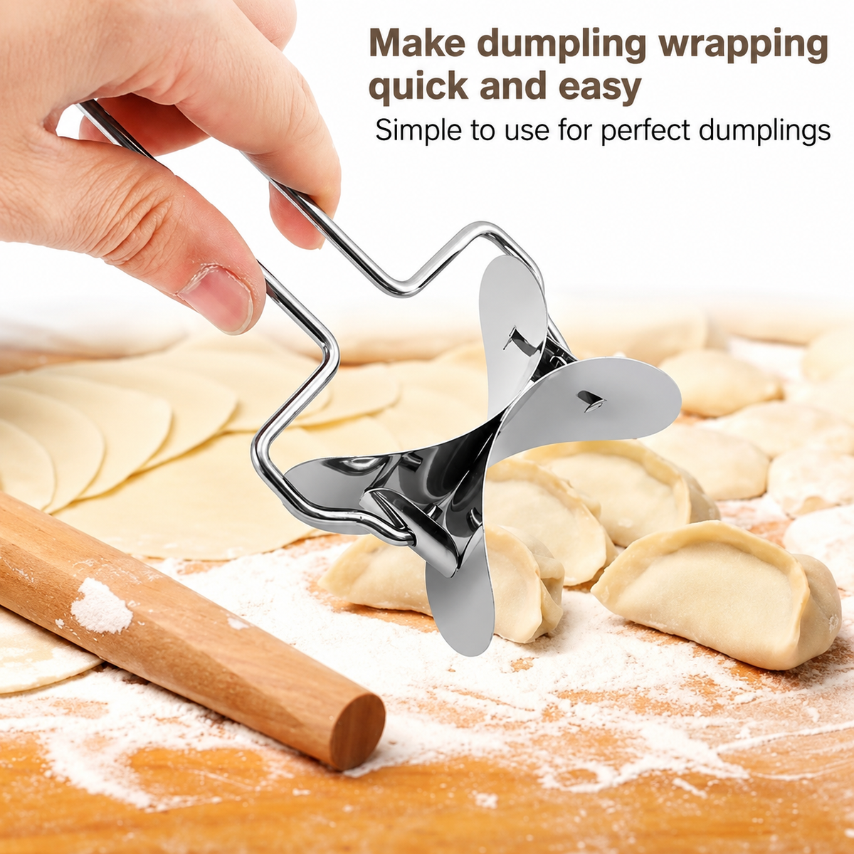 Dumpling Dough Cutter Stainless Steel & ABS | Uniform Cuts in Seconds | Works for Dumplings, Cookies & Pastries