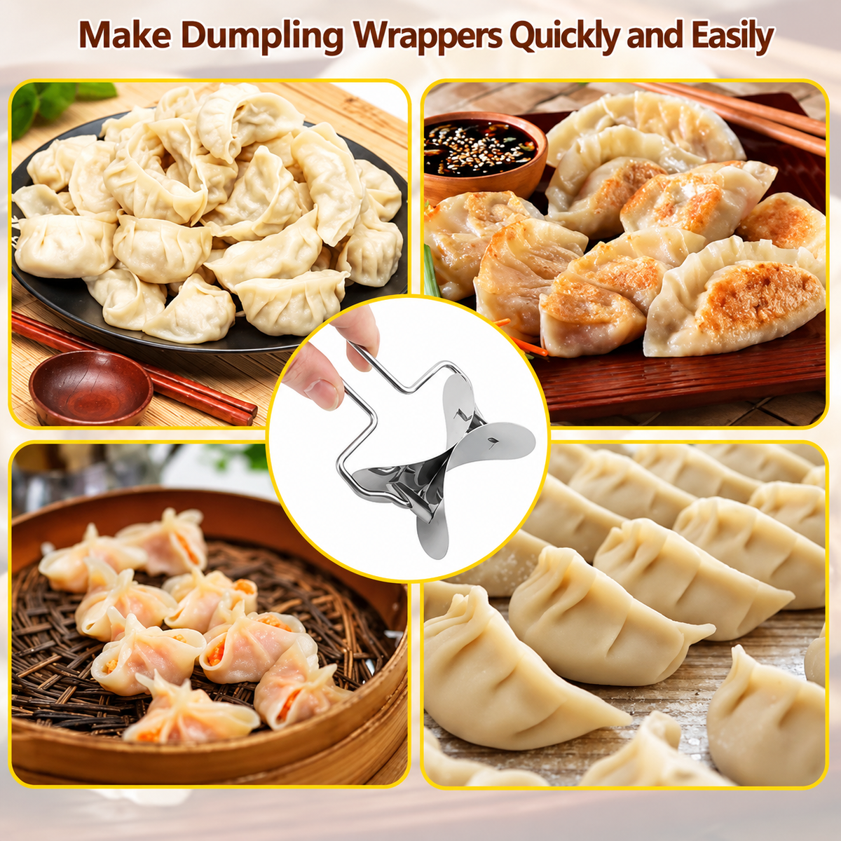 Dumpling Dough Cutter Stainless Steel & ABS | Uniform Cuts in Seconds | Works for Dumplings, Cookies & Pastries