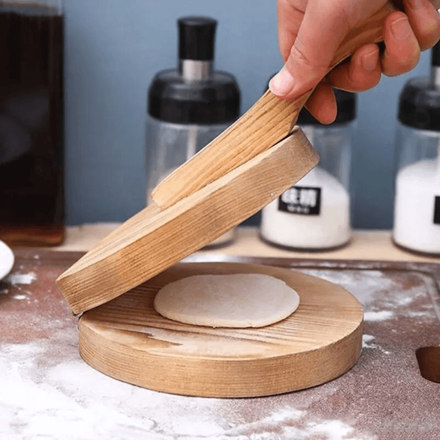 Dumpling & Pastry Press Solid Wood | Press-Action Wrapper Maker | Quick Uniform Wrappers for Ravioli and Pastry Dough