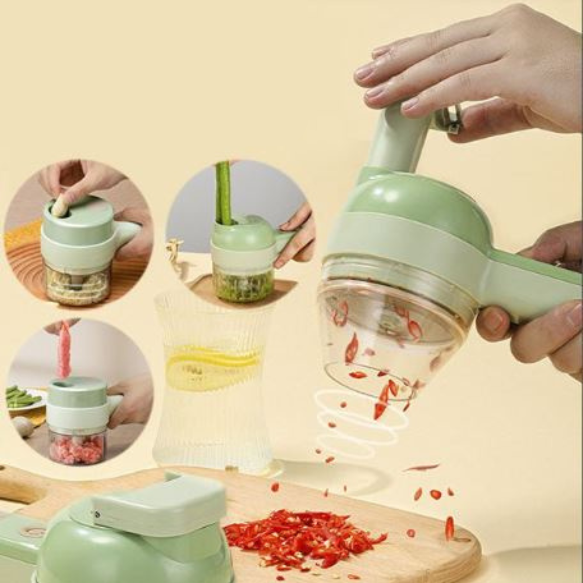 Electric 4-in-1 Food Slicer Grater Peeler | Built-In Cleaning Brush & USB Charging | Self-Cleaning Waterproof Design
