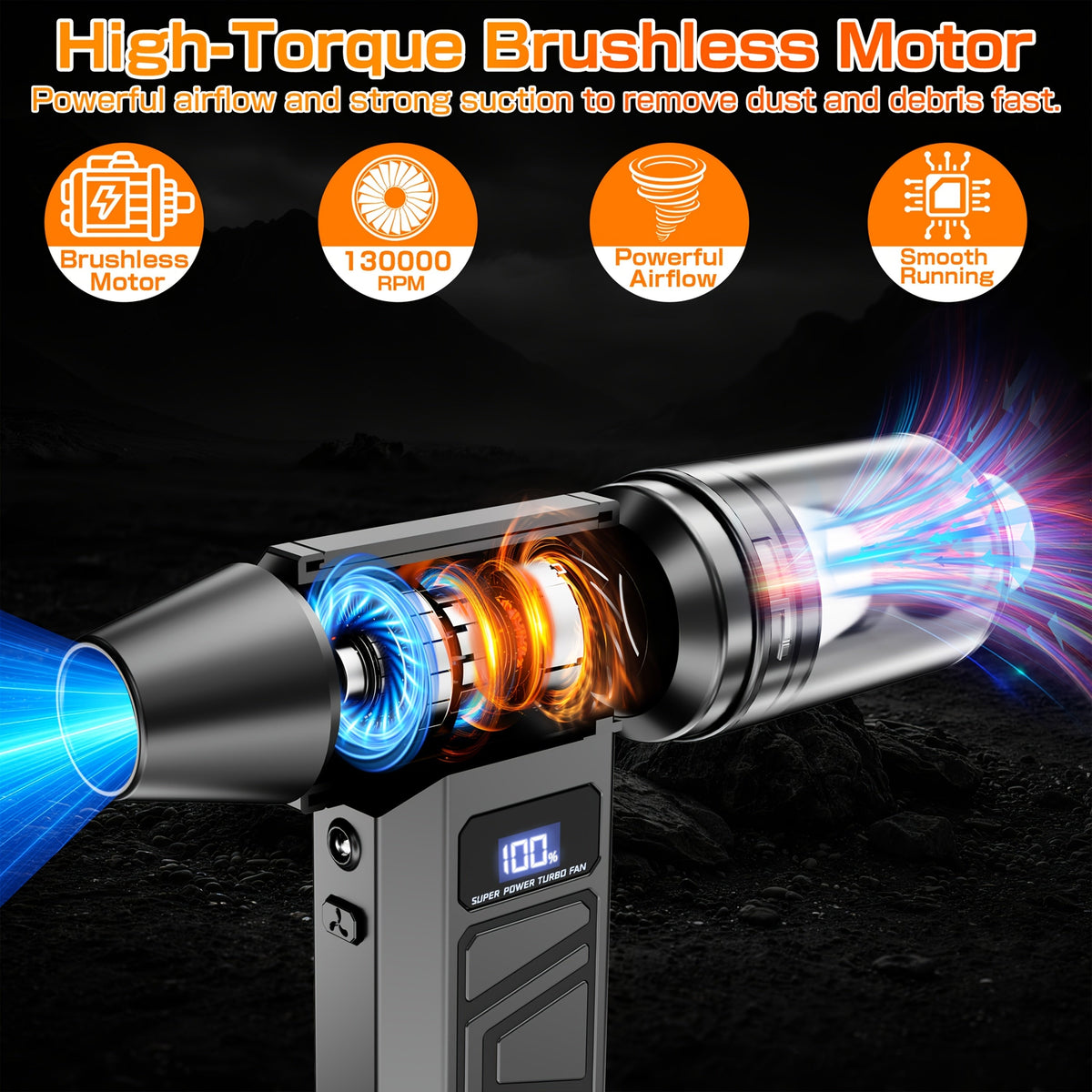 Electric Air Duster & Mini Vacuum Cleaner | 130,000 RPM Brushless Motor | 2x 4000 mAh Battery, USB-C Fast Charging