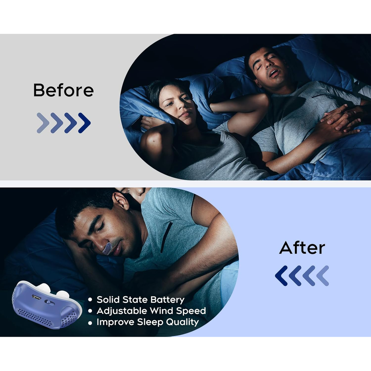 Electric Nasal Dilator Anti-Snoring Device | Micro-Fan Airflow, Rechargeable | Micro-USB Charging, Silicone Prongs