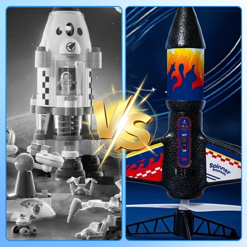 Electric Spinner Rocket Launcher Toy for Kids | USB Rechargeable Battery | LED Night Flight, Soft-Landing Design