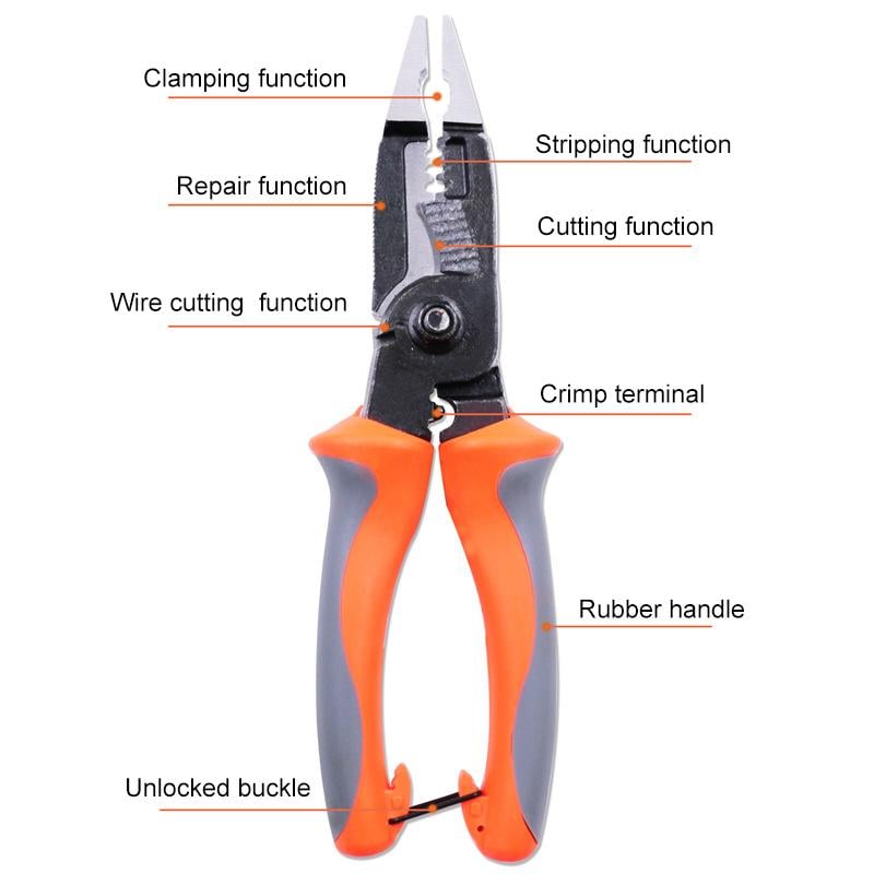 Electrician Pliers Multifunctional Steel Alloy Anti-Slip with Safety Lock