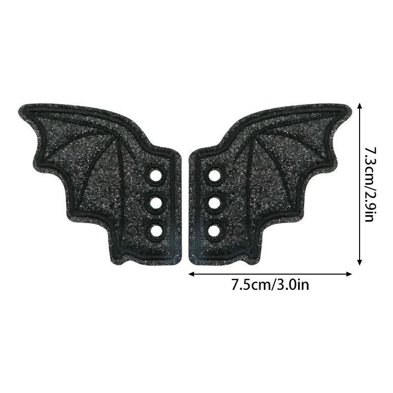 Embroidered Shoe Wing Charms Fabric | Bat-Wing Design with Metallic Thread Accents | Universal Fit for Most Shoelaces
