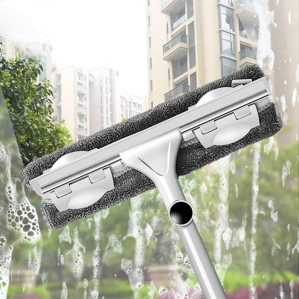 Extendable Window Cleaning Pole Stainless Steel | 300° Rotating Head with Fibre Cloths | Reach High Windows Without a Ladder