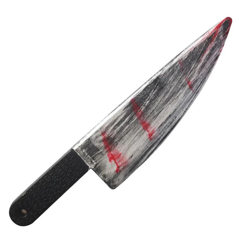Fake Bloody Knife Prop for Halloween | Realistic Blood Splatter Blade | Safe Rounded-Edge Plastic Costume Prop