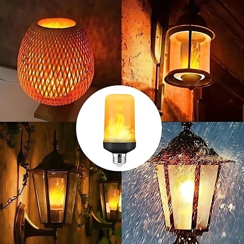 Flame-Flicker Light Bulb PVC 13.8 x 6.5 cm | Yellow or Blue | 4 Lighting Modes, Indoor/Outdoor Use, Fits E27/E26/E22 Sockets