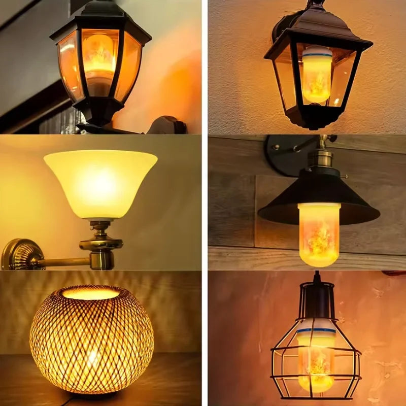 Flame-Flicker Light Bulb PVC 13.8 x 6.5 cm | Yellow or Blue | 4 Lighting Modes, Indoor/Outdoor Use, Fits E27/E26/E22 Sockets
