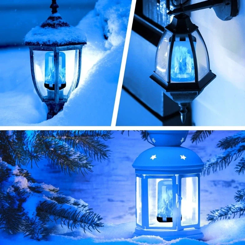 Flame-Flicker Light Bulb PVC 13.8 x 6.5 cm | Yellow or Blue | 4 Lighting Modes, Indoor/Outdoor Use, Fits E27/E26/E22 Sockets