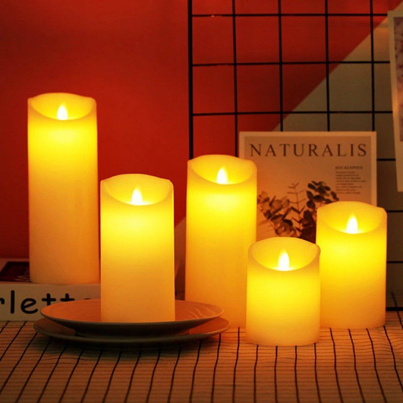 Flameless LED Block Candles ABS 5-Piece Set, 10-20 cm | Realistic Flicker Effect | Battery-Powered, No Open Flame