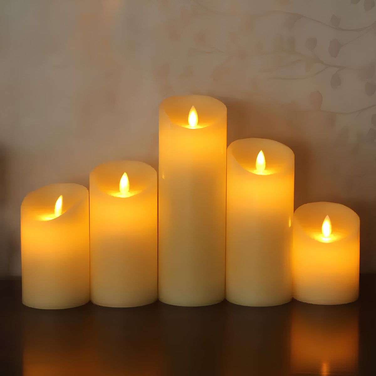 Flameless LED Block Candles ABS 5-Piece Set, 10-20 cm | Realistic Flicker Effect | Battery-Powered, No Open Flame