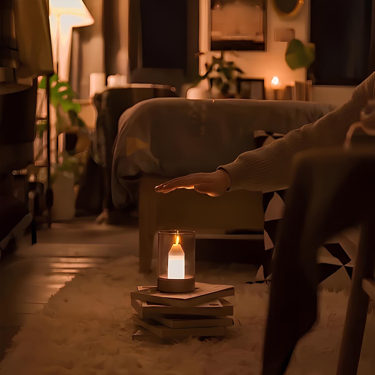 Flameless LED Candle Lamp | Warm White Flicker, Hand Gesture Control | USB Rechargeable, No Flame or Smoke, No Wax