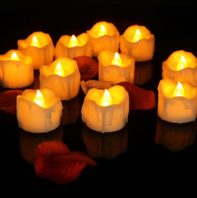 Flameless LED Candles 12-Pack, Plastic, 2.9 x 3.6 cm | Warm White, White, Yellow | 60-Hour Battery Life, No Open Flame