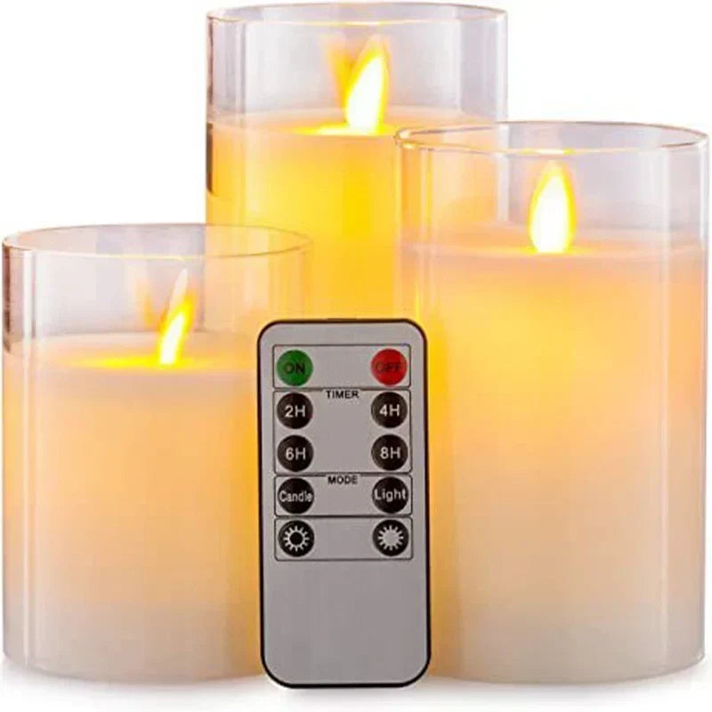 Flameless LED Candles Set of 3 | Realistic Flicker Effect, Shatterproof Glass Design | Remote-Controlled Timer, Safe Cozy Glow