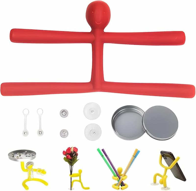 Flexible Desktop Figures, Bendable Material | Suction Cup & Magnet Attachment | Pack of 10 Anti-Stress Desk Toys