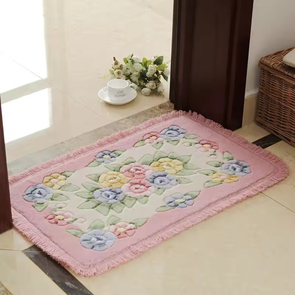 Floral Bath Mat - Soft Acrylic Fabric, Non-Slip Design